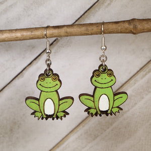 Cute Frog Wooden Dangle Earrings | Fun Animal Jewelry