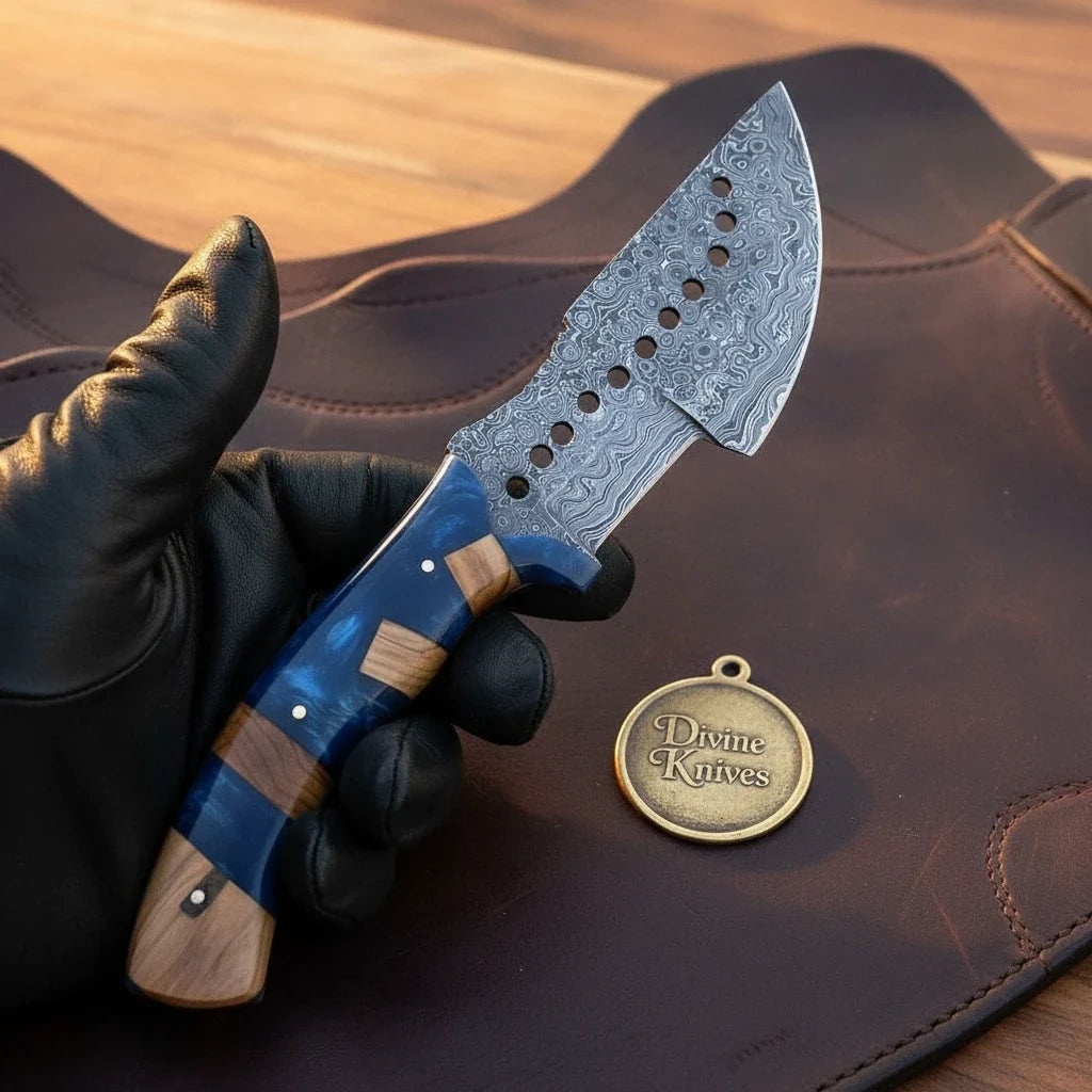 Drilled Blade Tracker Knife blade and handle detail