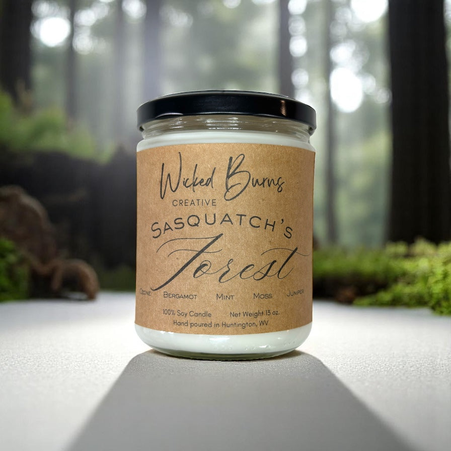Sasquatch’s Forest Candle – Ozone, Moss & Earthy Woods | Soy Candle | 8 oz & 13 oz