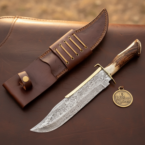 Dundee Crown Stag Damascus Bowie Knife with Natural Crown by Divine Knives — product view 4