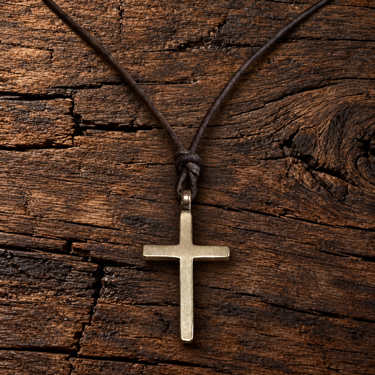 FAITH Classic Cross Necklace - Bronze on Leather Cord