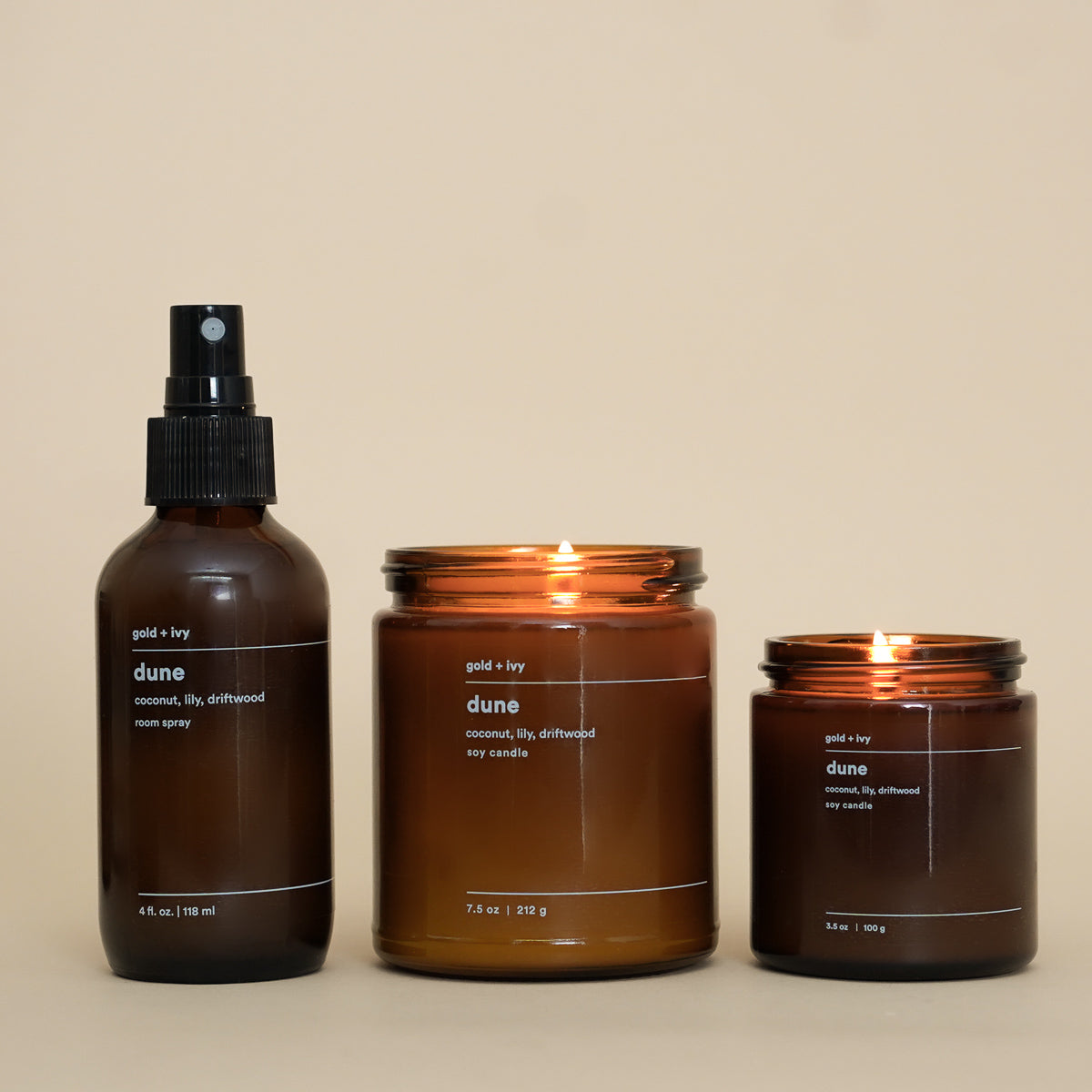 Dune room spray by gold + ivy, scented candle detail photo 2
