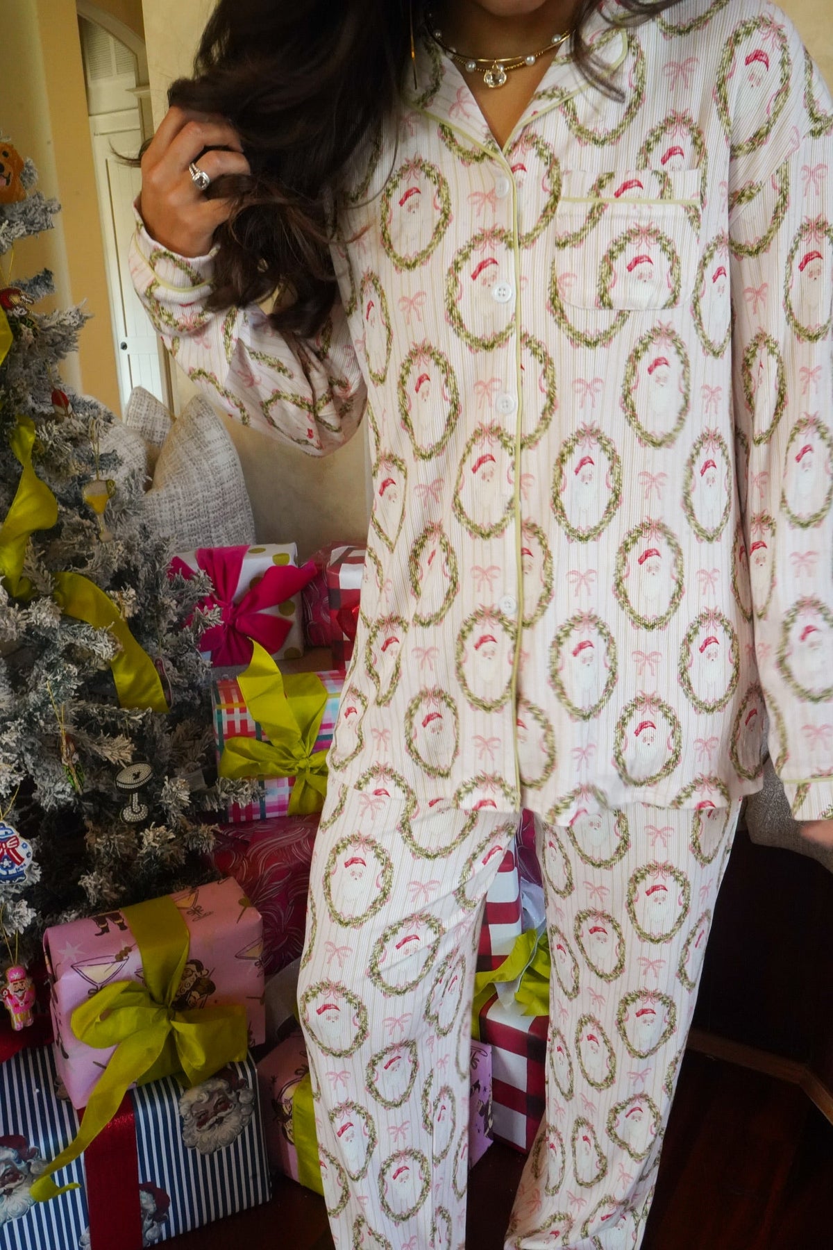 Pink Santa - Ribbed Long Pajama Set by KenzKustomz, view 33