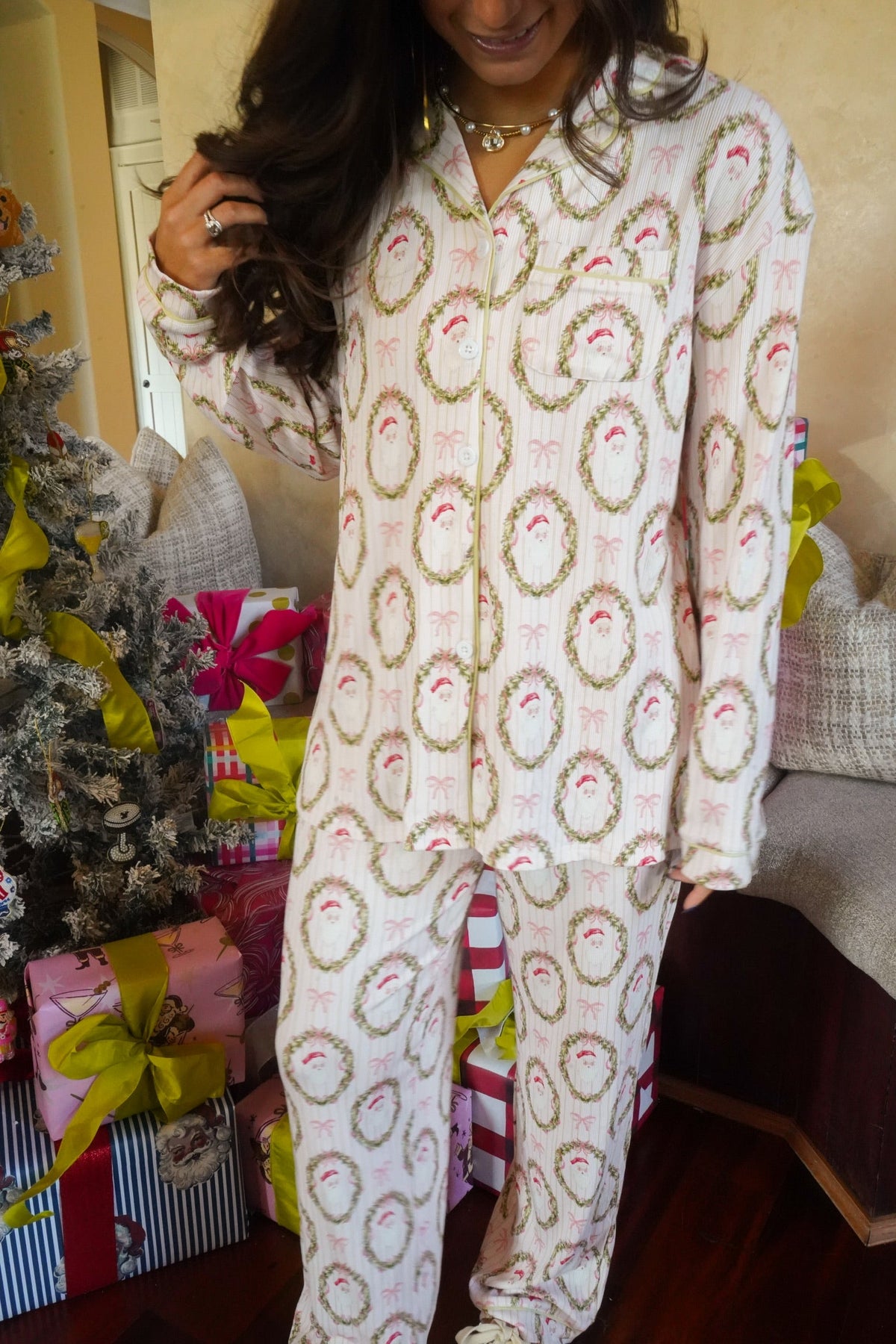 Pink Santa - Ribbed Long Pajama Set by KenzKustomz, view 31
