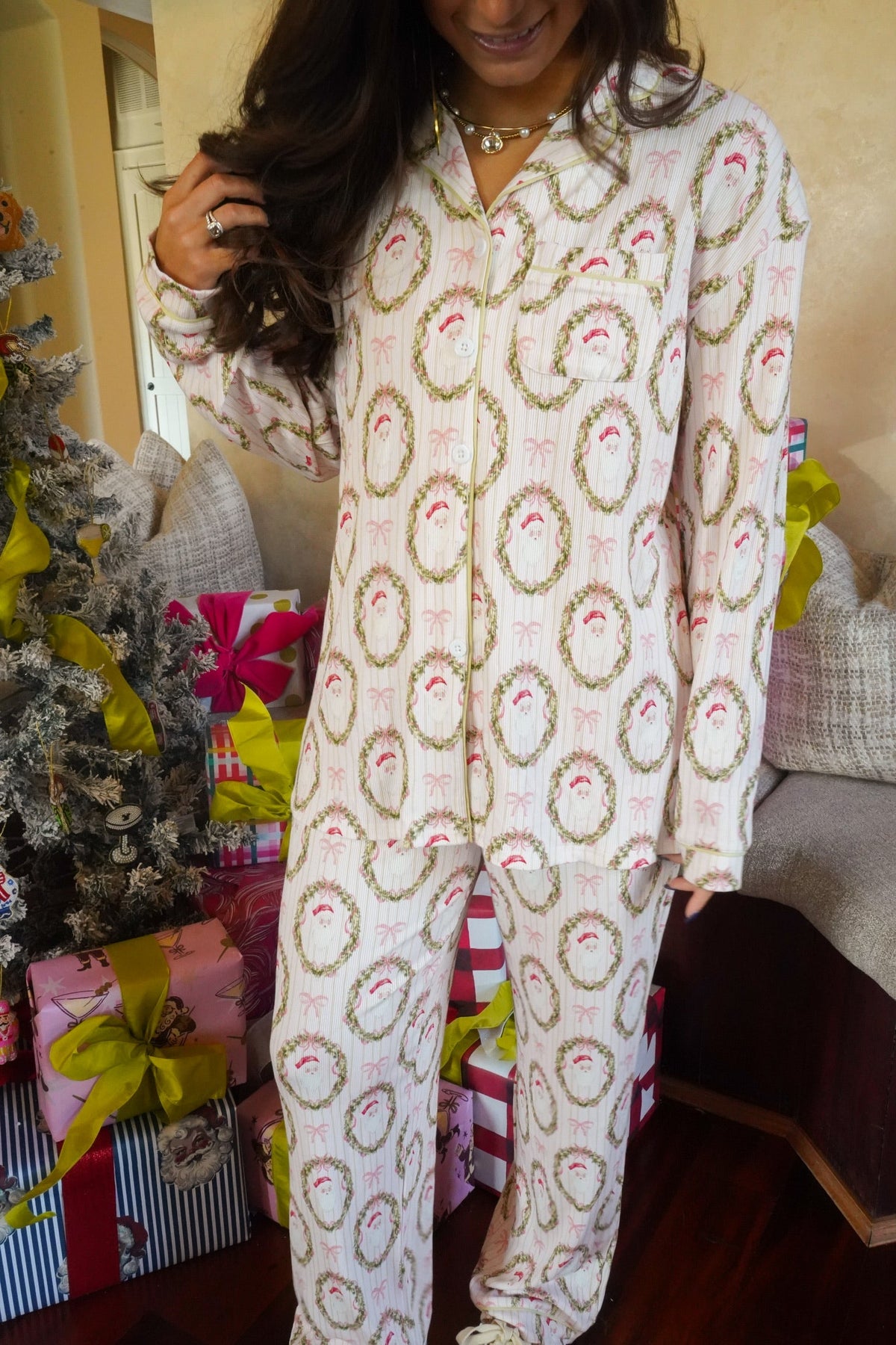 Pink Santa - Ribbed Long Pajama Set by KenzKustomz, view 10