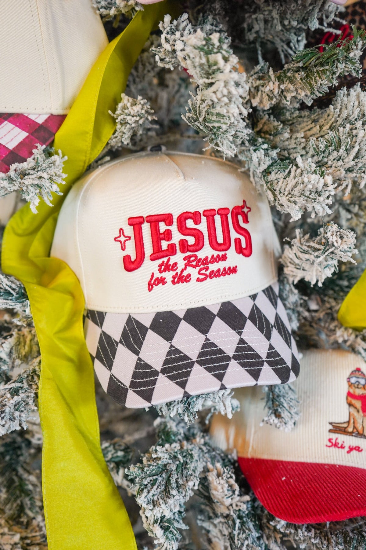 Jesus is the Reason - Black Argyle Trucker Hat by KenzKustomz, view 2