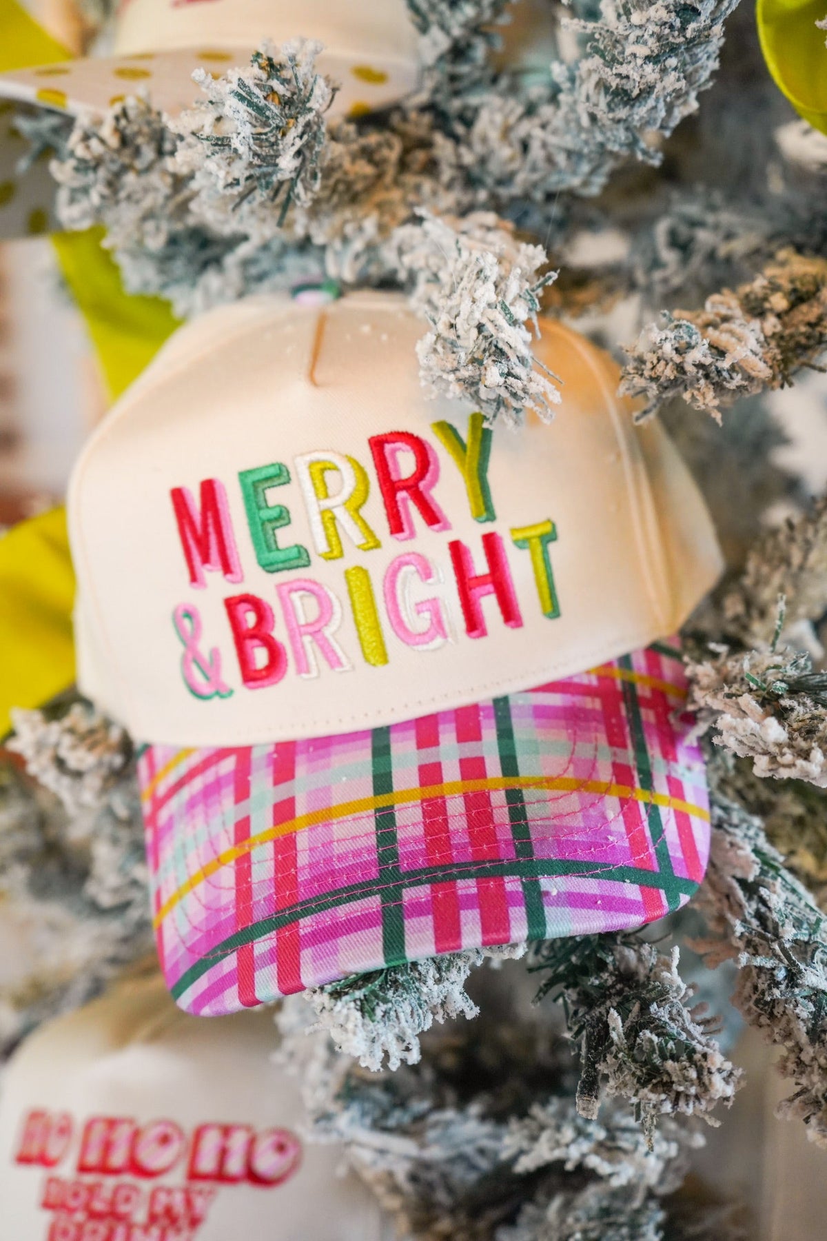 Merry & Bright - Confetti Plaid Trucker Hat by KenzKustomz, view 3