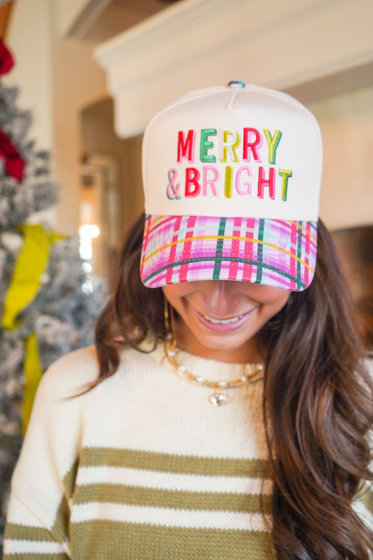 Merry & Bright - Confetti Plaid Trucker Hat by KenzKustomz, view 1