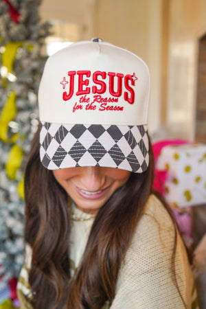 Jesus is the Reason - Black Argyle Trucker Hat by KenzKustomz, view 3