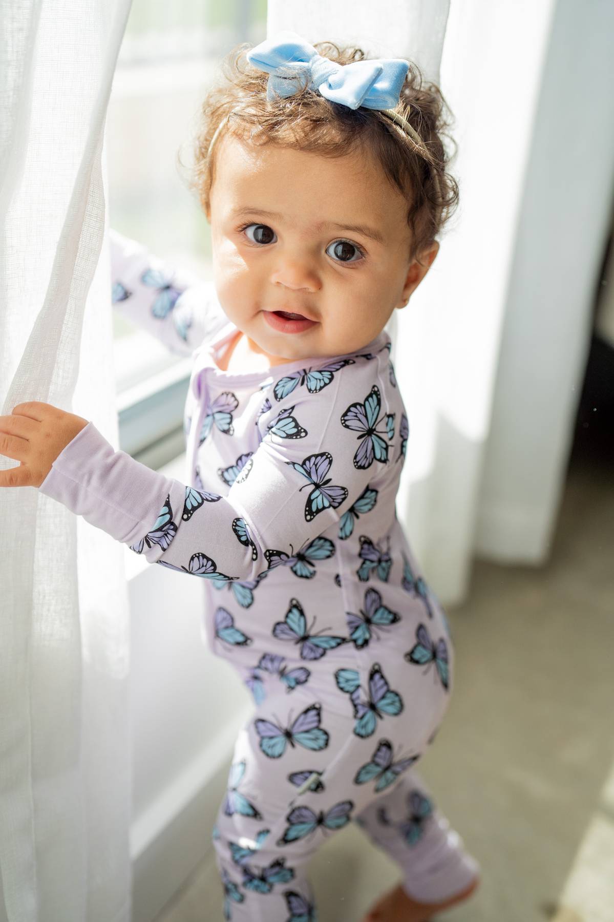 Purple Butterflies Zippy | Convertible Bamboo Zip-Up Romper PJ 🦋💜 by Boosh Baby image 1