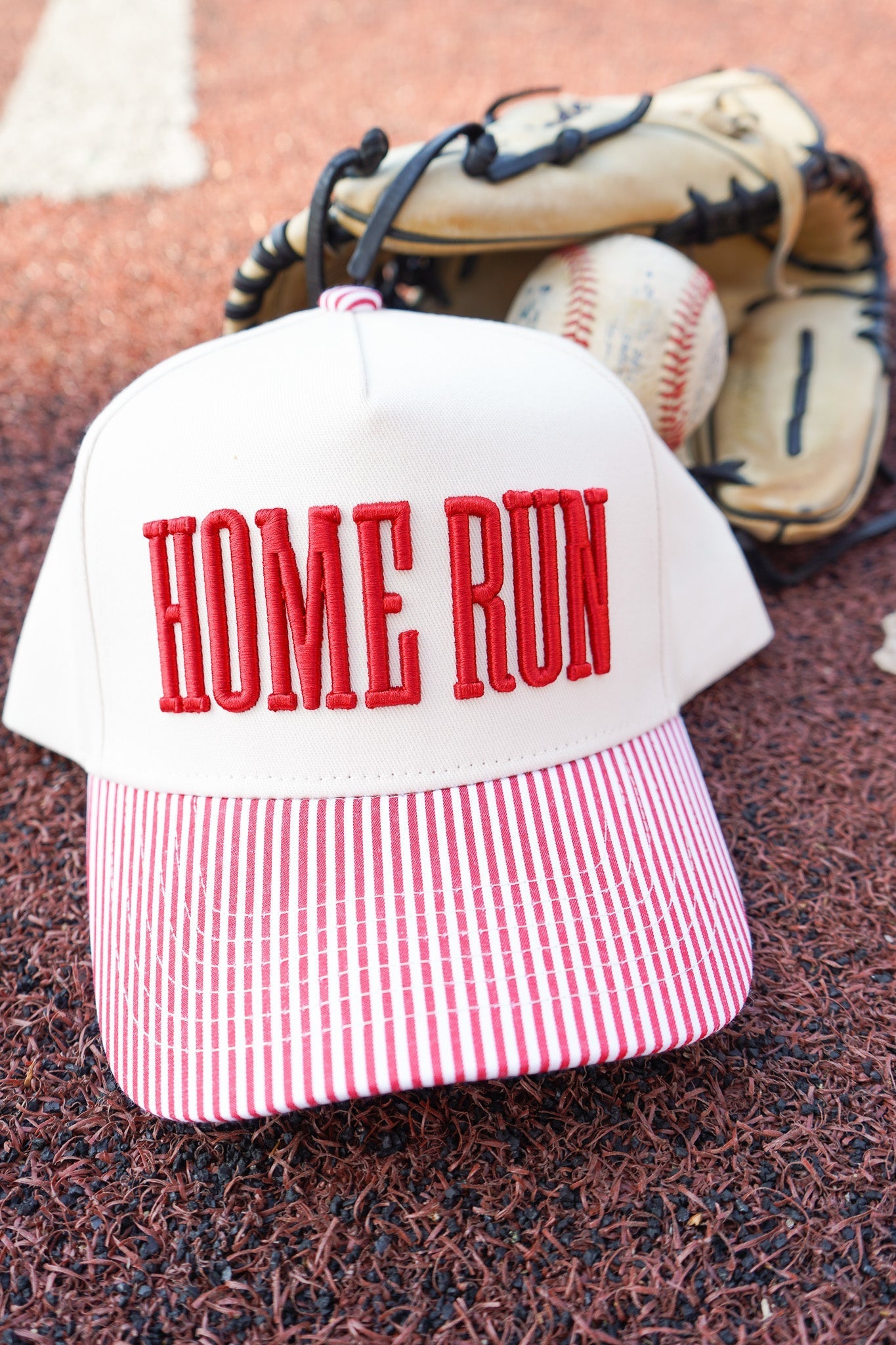 Homerun - Red Striped Trucker Hat KenzKustomz