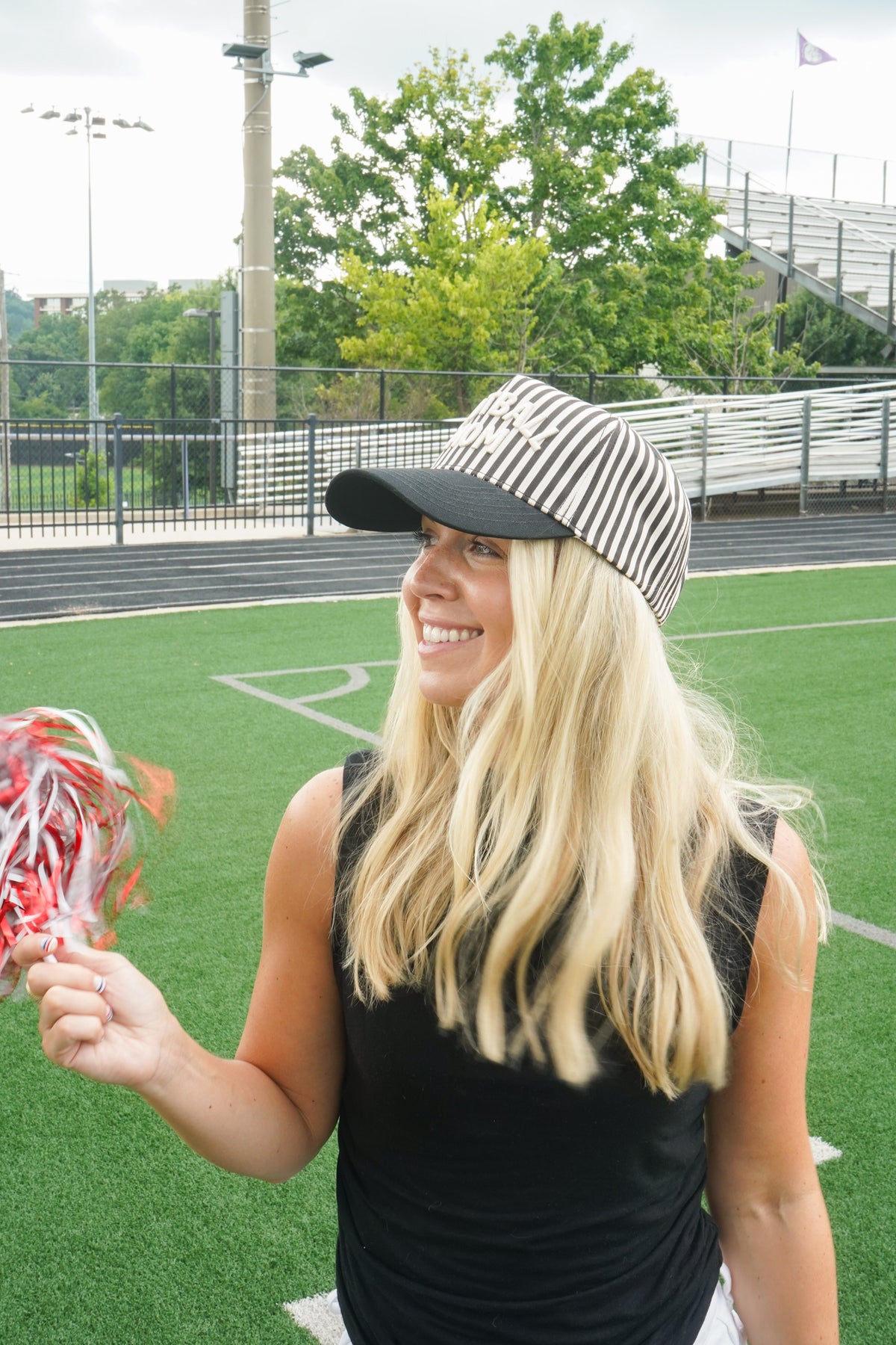 Football Mom - Stripe Trucker Hat by KenzKustomz, view 4