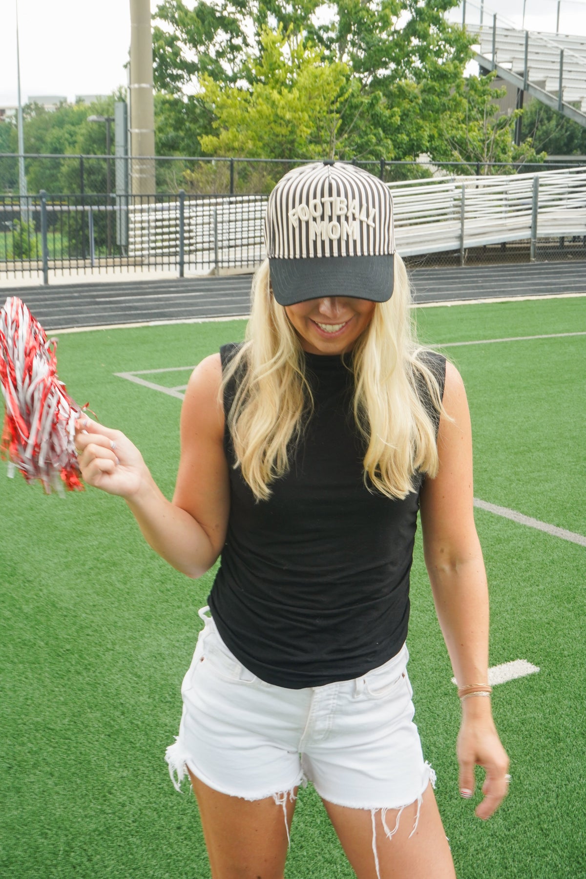 Football Mom - Stripe Trucker Hat by KenzKustomz, view 10