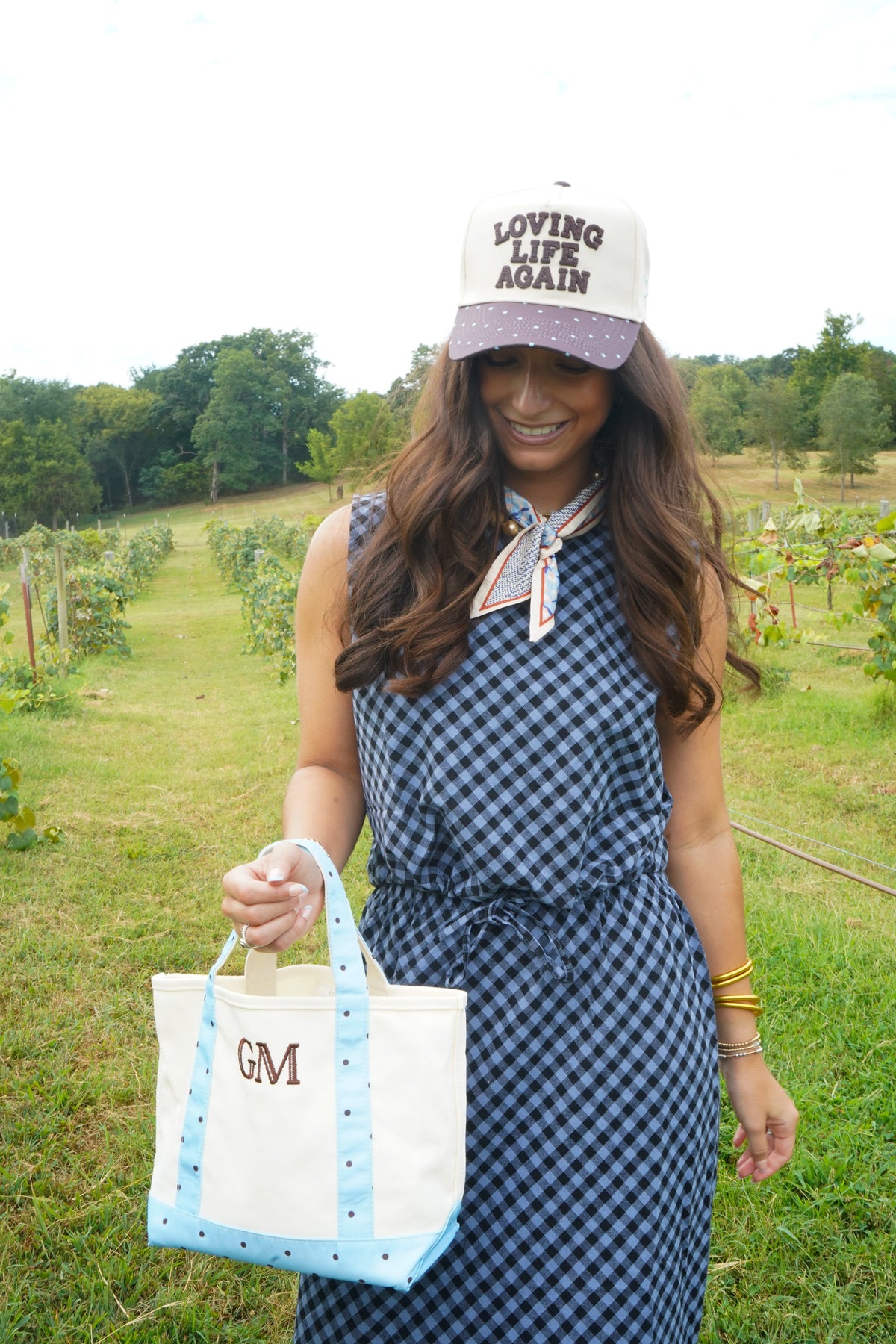Loving Life Again - Brown & Blue Polka Dot Trucker Hat by KenzKustomz, view 11