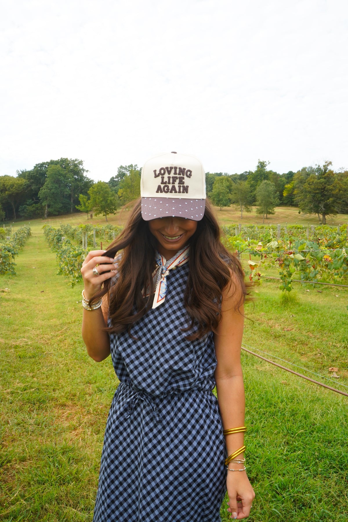 Loving Life Again - Brown & Blue Polka Dot Trucker Hat by KenzKustomz, view 9
