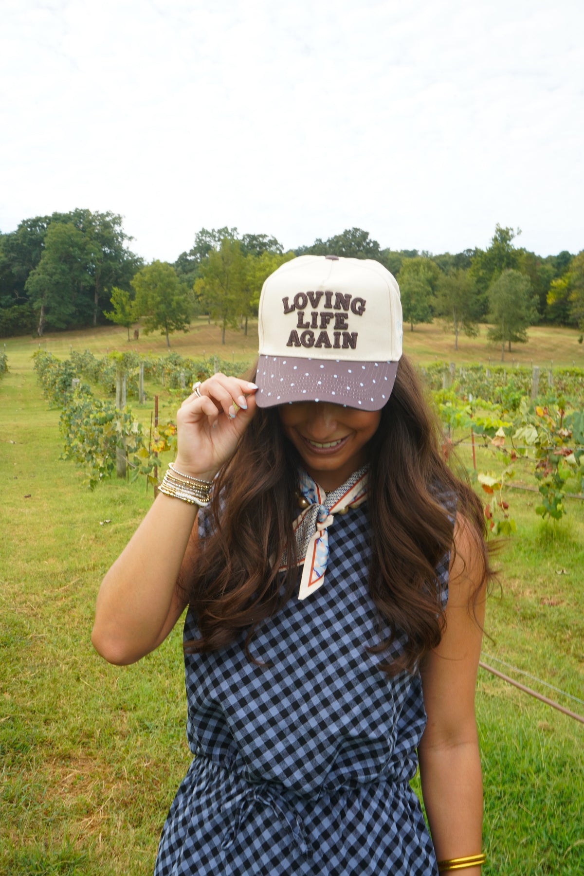 Loving Life Again - Brown & Blue Polka Dot Trucker Hat by KenzKustomz, view 8