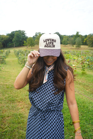 Loving Life Again - Brown & Blue Polka Dot Trucker Hat by KenzKustomz, view 2