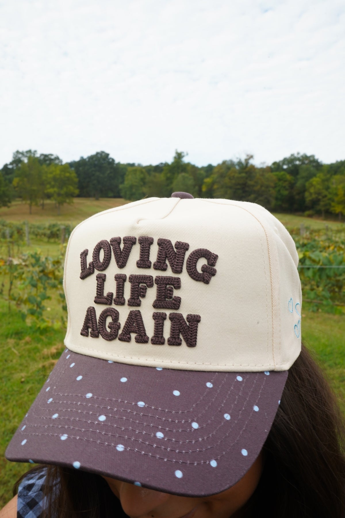 Loving Life Again - Brown & Blue Polka Dot Trucker Hat by KenzKustomz, view 14