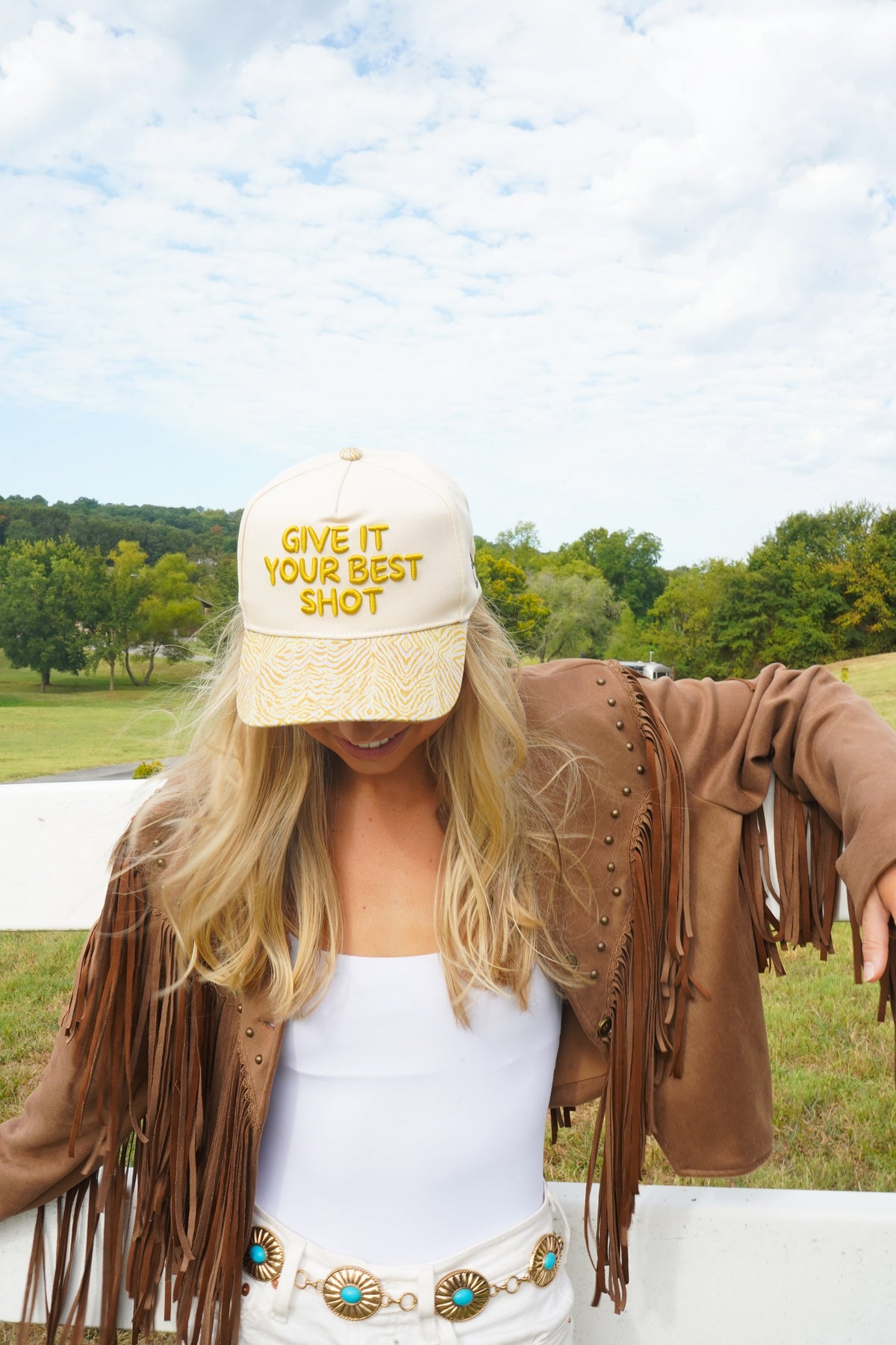 Give It Your Best Shot - Chartreuse Zebra Trucker Hat by KenzKustomz, view 1