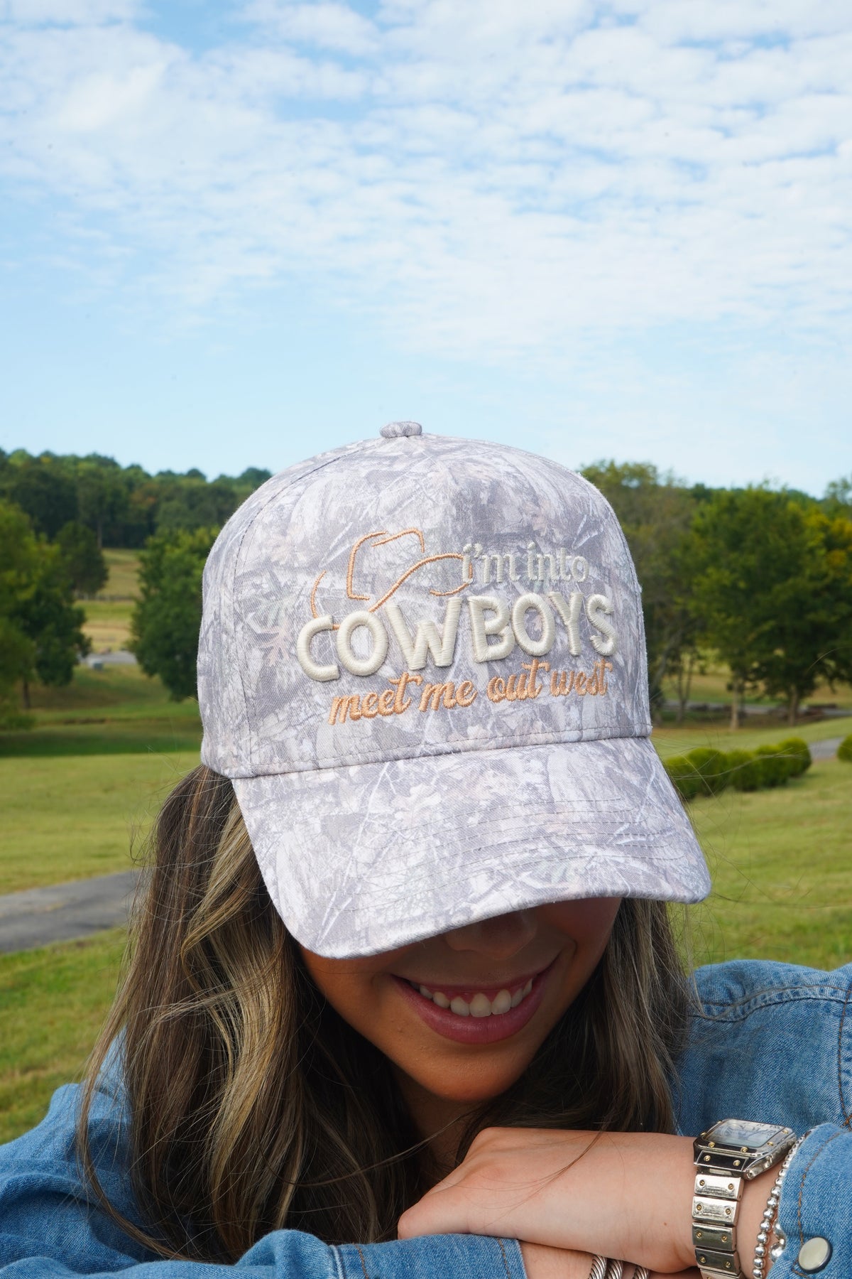I'm Into Cowboys - Washed Camo Trucker Hat by KenzKustomz, view 15