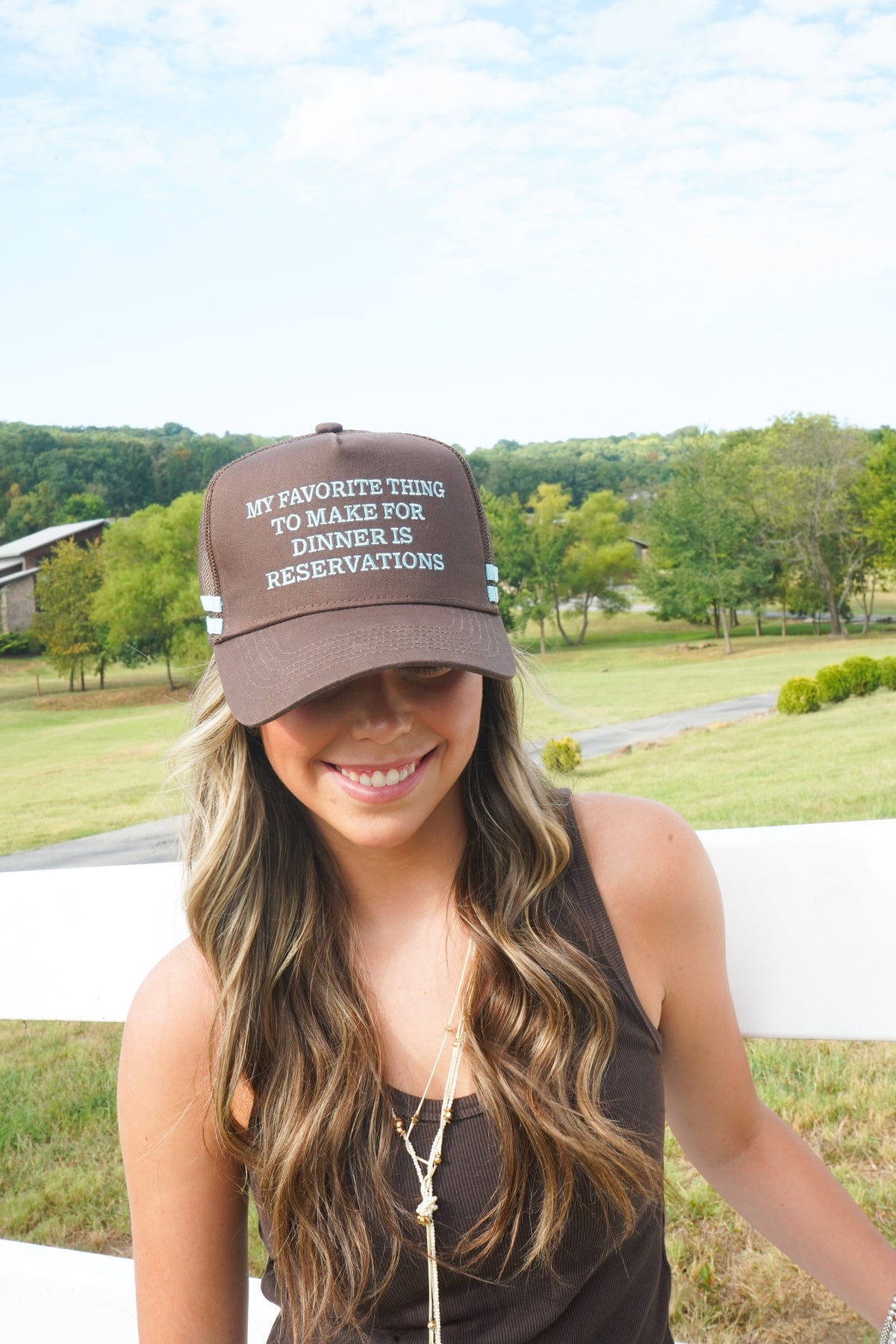 Favorite Thing is Reservations - Brown Trucker Hat by KenzKustomz, view 21