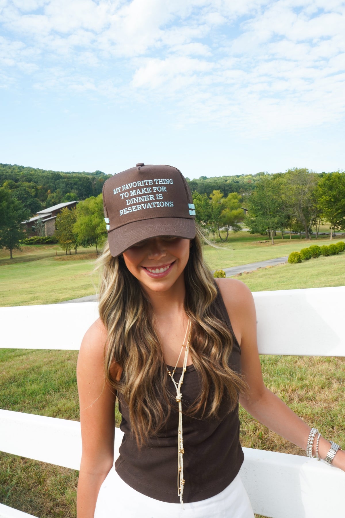 Favorite Thing is Reservations - Brown Trucker Hat by KenzKustomz, view 20