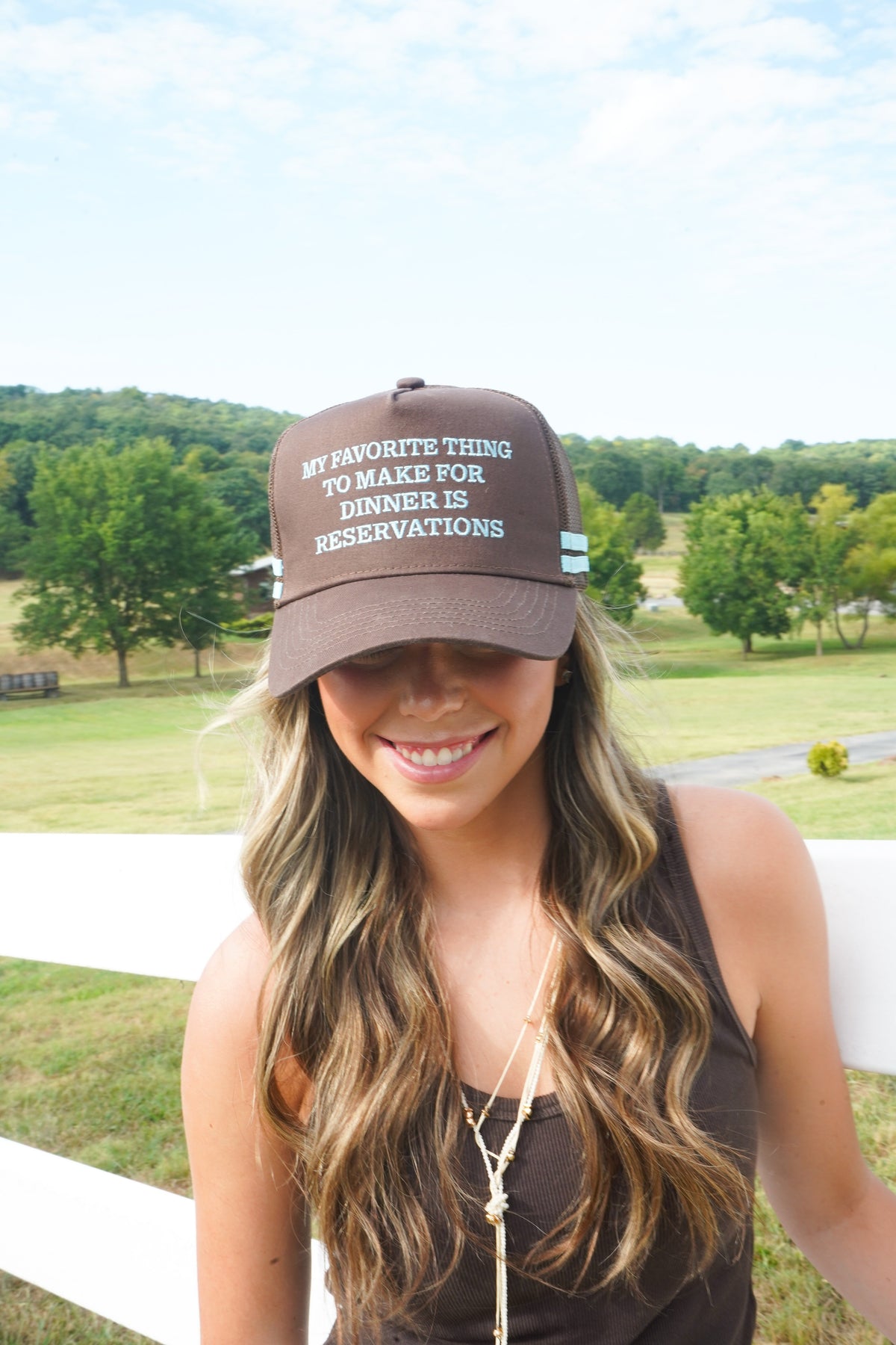 Favorite Thing is Reservations - Brown Trucker Hat by KenzKustomz, view 19
