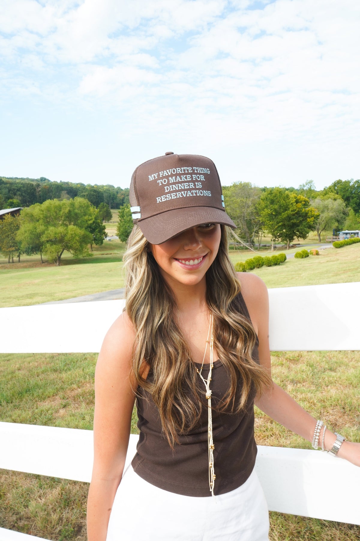Favorite Thing is Reservations - Brown Trucker Hat by KenzKustomz, view 16