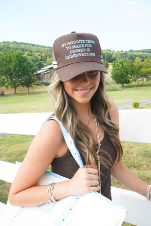 Favorite Thing is Reservations - Brown Trucker Hat by KenzKustomz, view 3