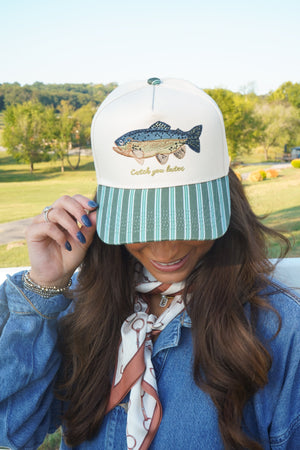 Catch you Later - Dark Green + Navy Stripe Trucker Hat by KenzKustomz, view 7
