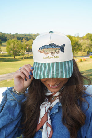 Catch you Later - Dark Green + Navy Stripe Trucker Hat by KenzKustomz, view 1