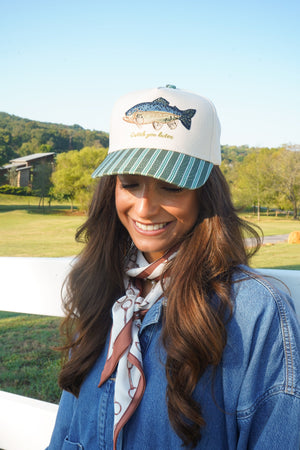 Catch you Later - Dark Green + Navy Stripe Trucker Hat by KenzKustomz, view 3