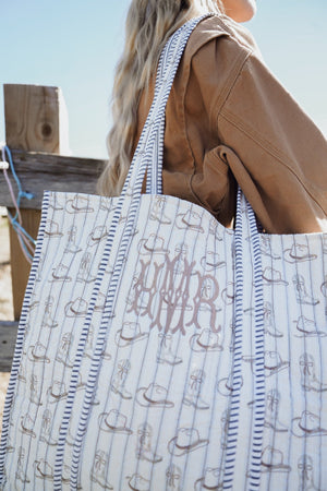 Western Blues Quilted Tote Bag | Customizable