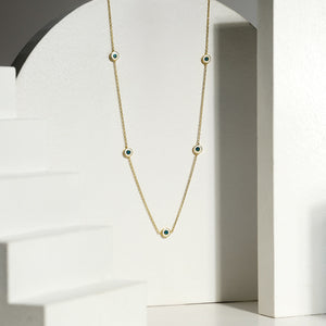 Delilah Evil Eye Station Necklace | White | Gold Vermeil handmade jewelry by Ke Bella