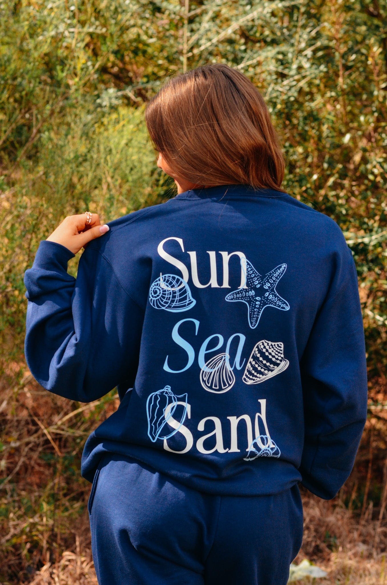 Sun Sea Sand Navy Sweatshirt by Southern Bliss Company, Southern lifestyle apparel detail photo 5