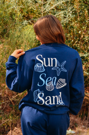 Sun Sea Sand Navy Sweatshirt by Southern Bliss Company, Southern lifestyle apparel detail photo 5