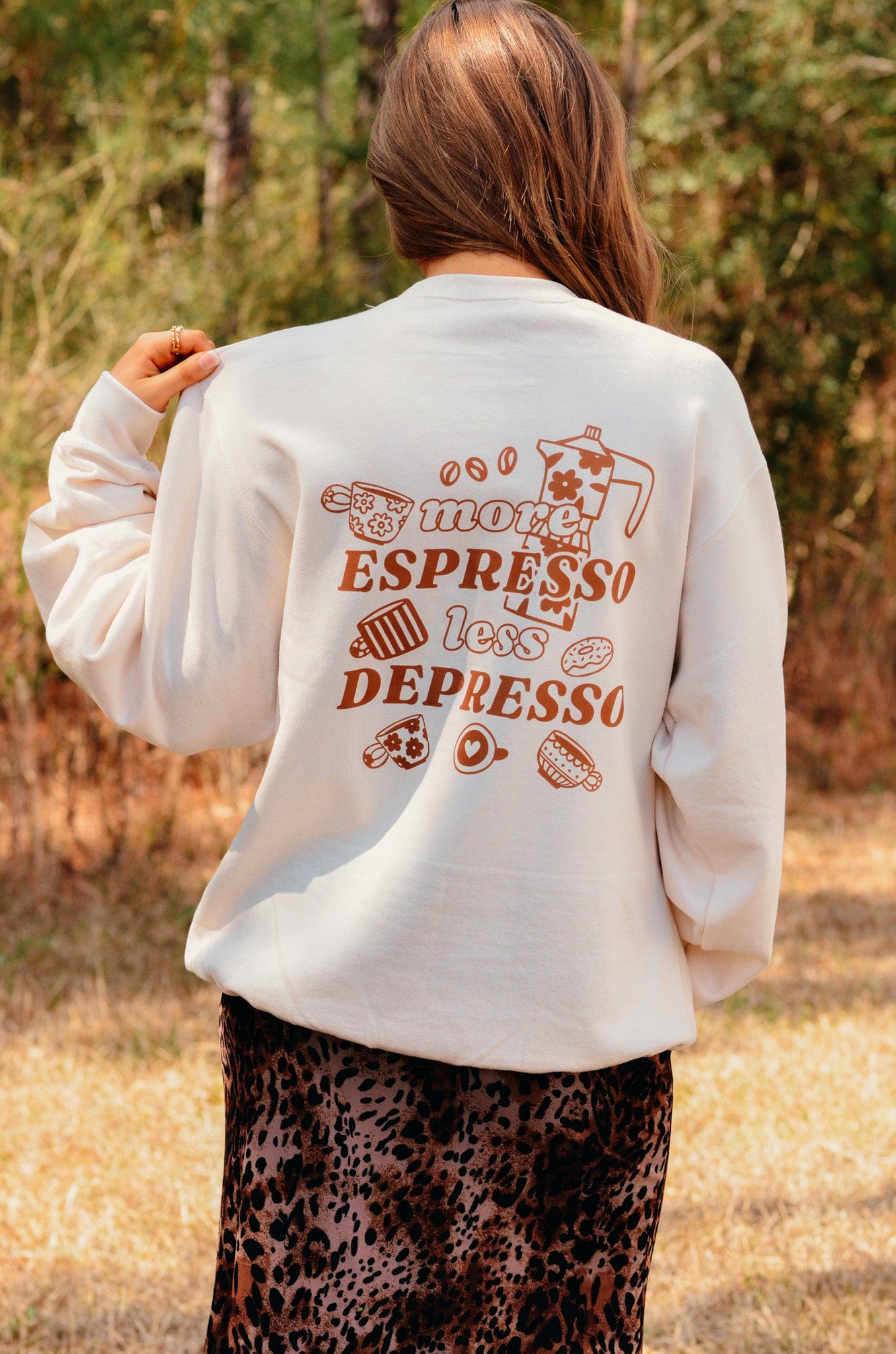 Less Depresso Sweatshirt by Southern Bliss Company, Southern lifestyle apparel detail photo 8