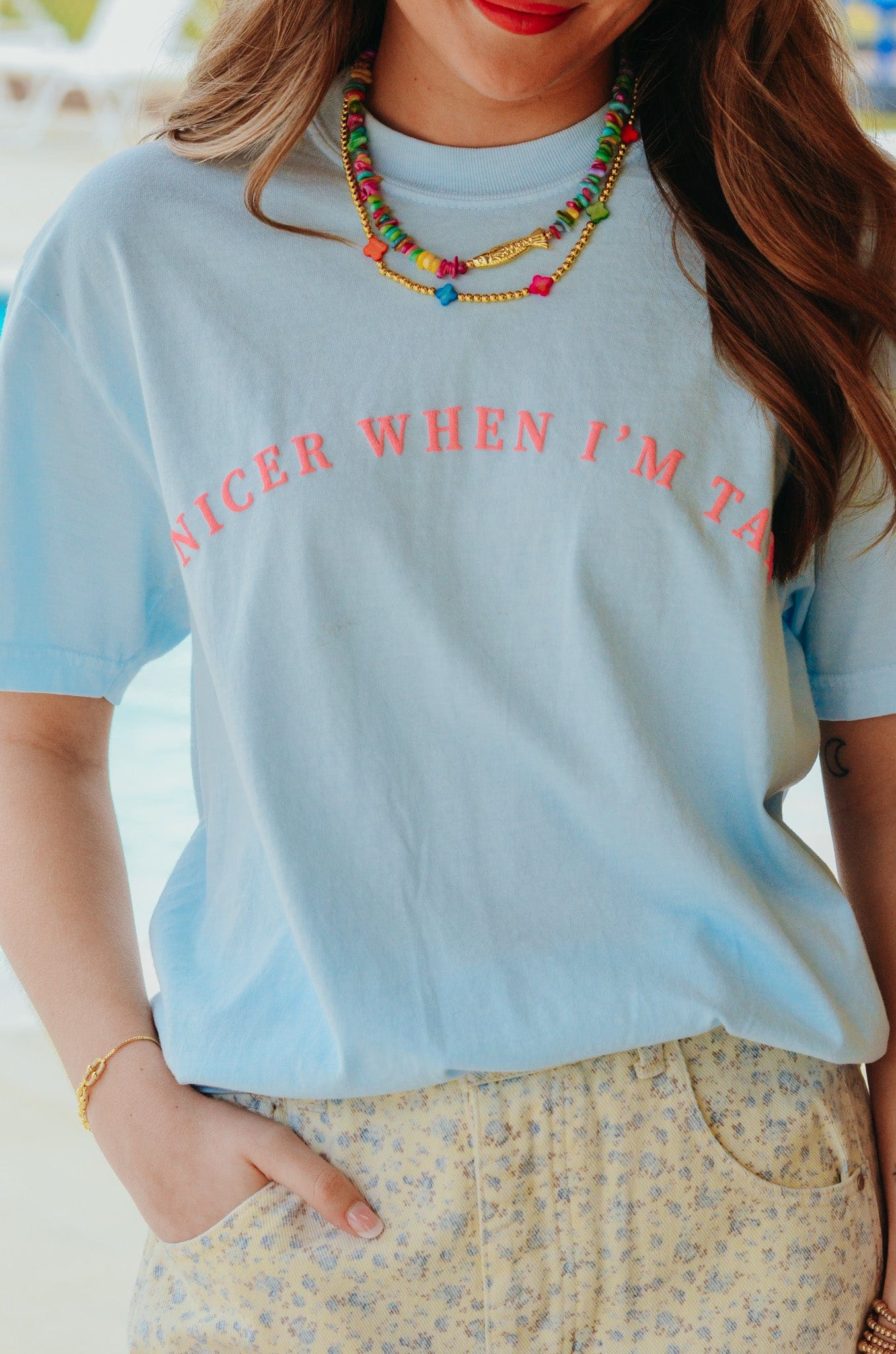 Nicer When I'm Tan Light Blue Tee by Southern Bliss Company, Southern lifestyle apparel main product photo
