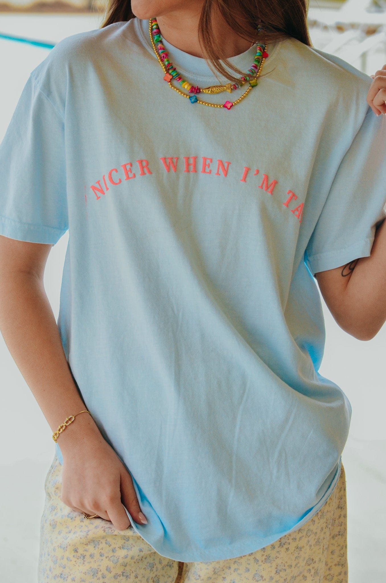 Nicer When I'm Tan Light Blue Tee by Southern Bliss Company, Southern lifestyle apparel detail photo 2