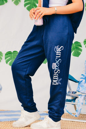 Sun Sea Sand Navy Joggers by Southern Bliss Company, clothing main product photo