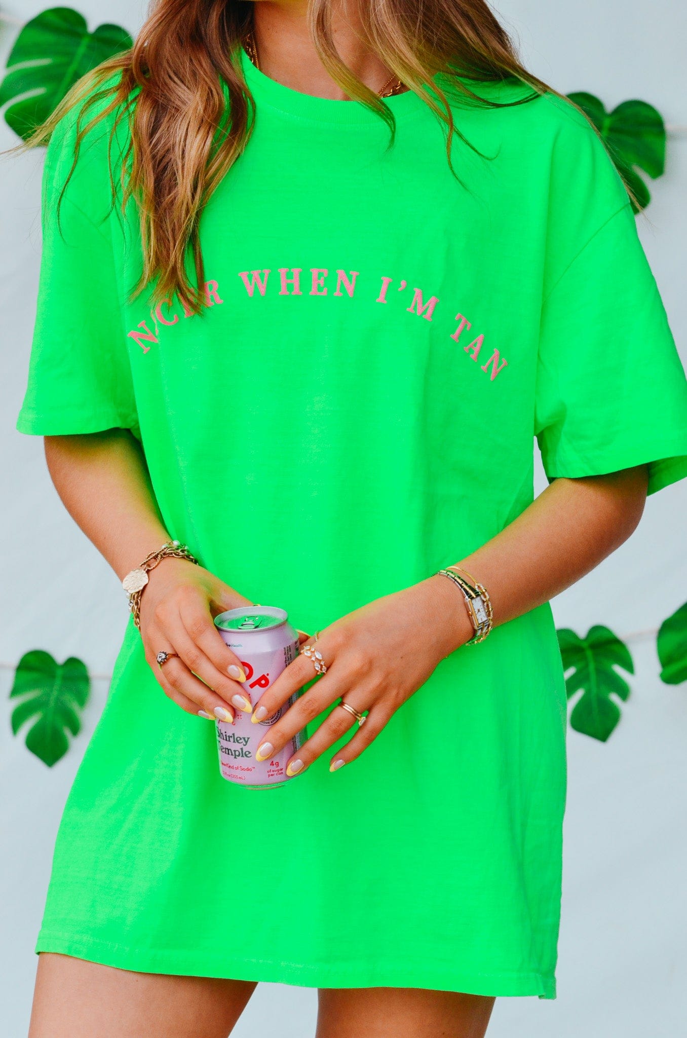 Nicer When I'm Tan Neon Green Tee by Southern Bliss Company, Southern lifestyle apparel detail photo 2
