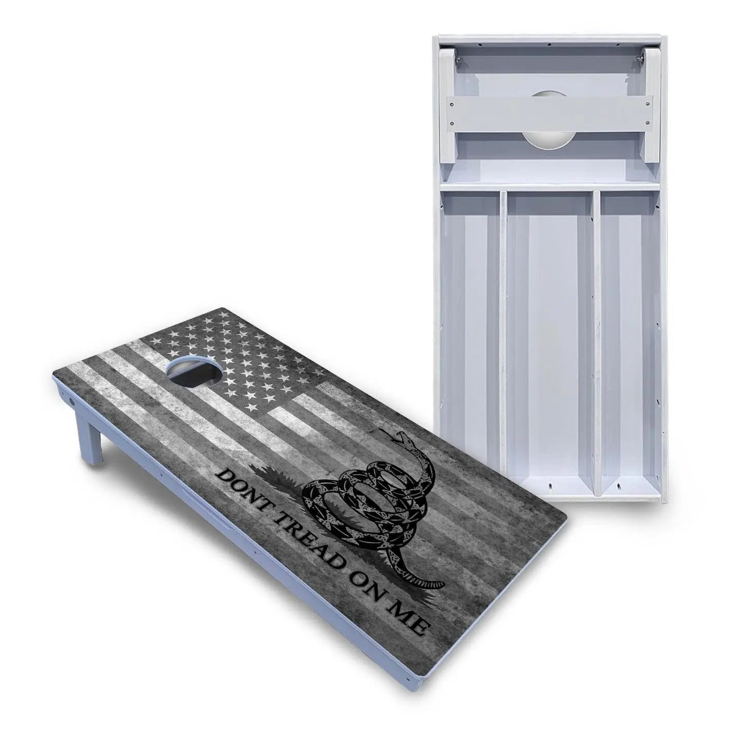 DTOM B&W Flag Cornhole Boards - All Weather Series by Cornhole Solutions, custom cornhole board main product photo