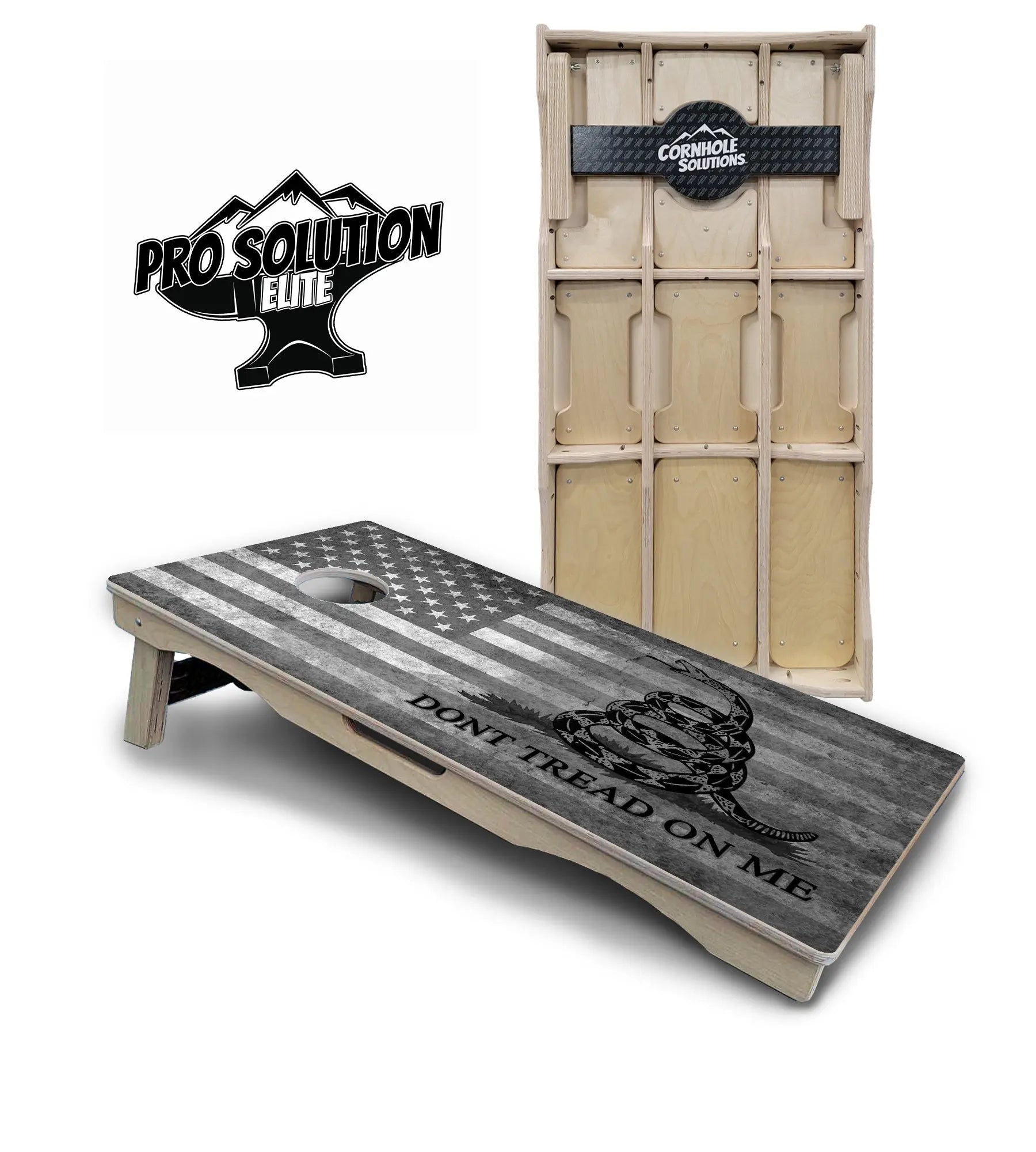 DTOM B&W Flag Cornhole Boards - Pro Solution Elite Series by Cornhole Solutions, custom cornhole board main product photo