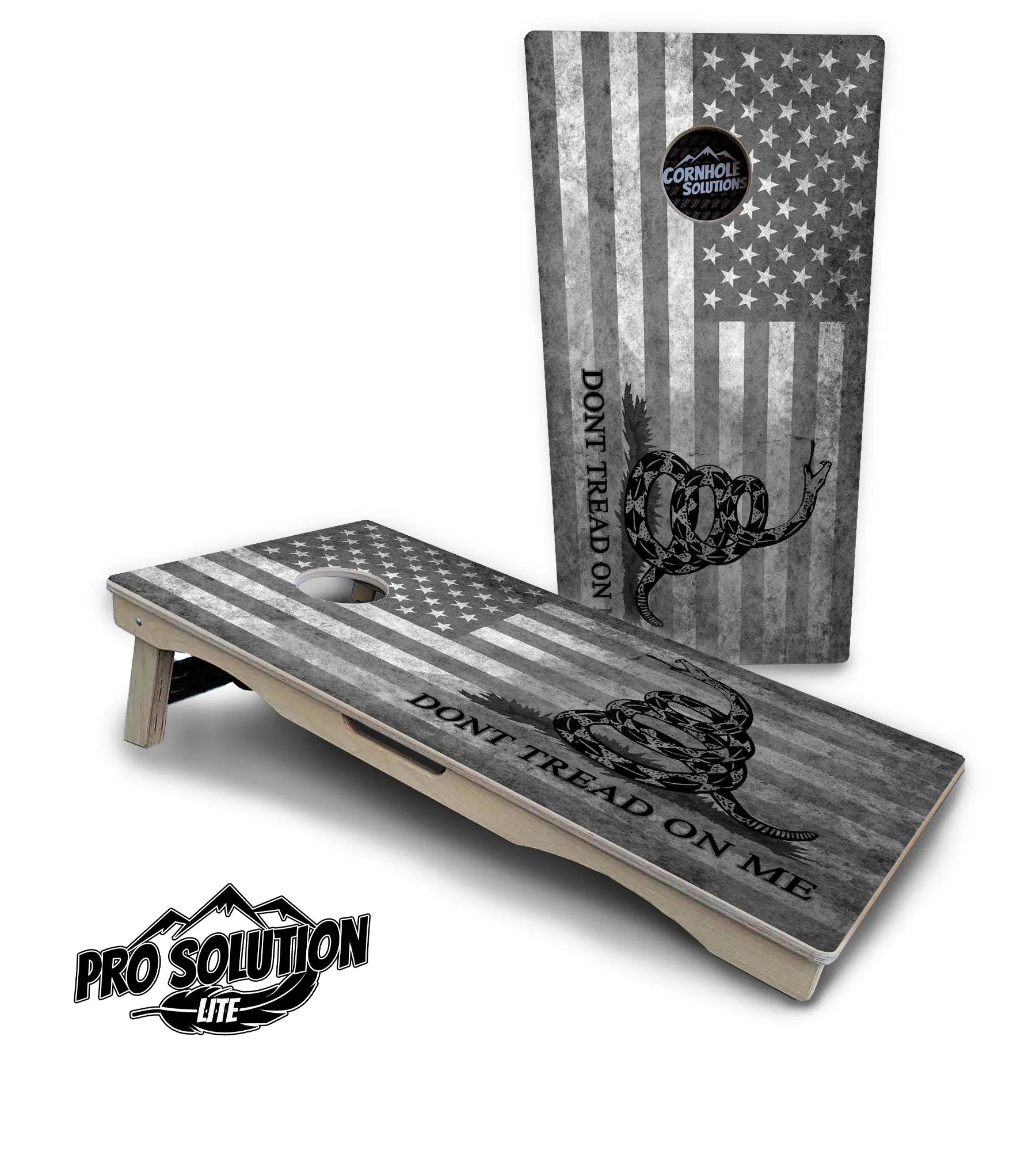 DTOM B&W Flag Cornhole Boards - Pro Solution Lite Series by Cornhole Solutions, custom cornhole board detail photo 5