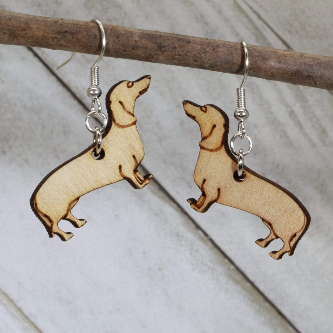 Dachshund Wooden Dangle Earrings | Wiener Dog Jewelry