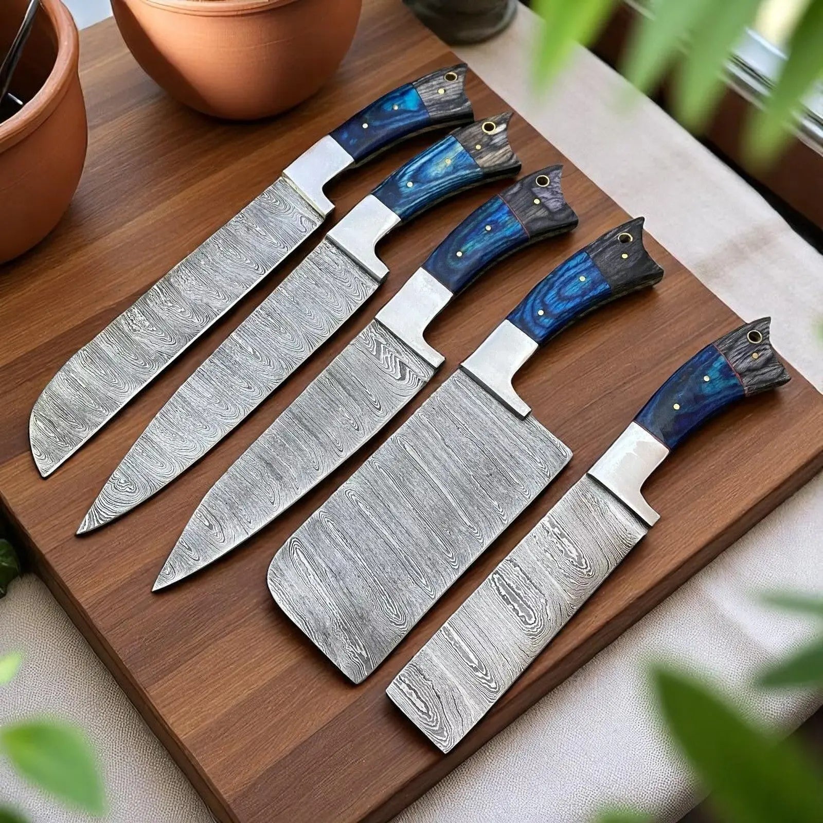 Damascus Chef Knife Set – 5-Piece Full Tang Forged Blades Damascus Knife Store