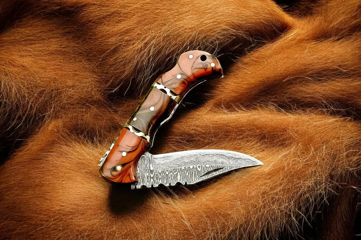 Damascus Folding Knife – Epoxy Resin Handle | 3 inch blade by Damascus Knife Store, Damascus knife main product photo