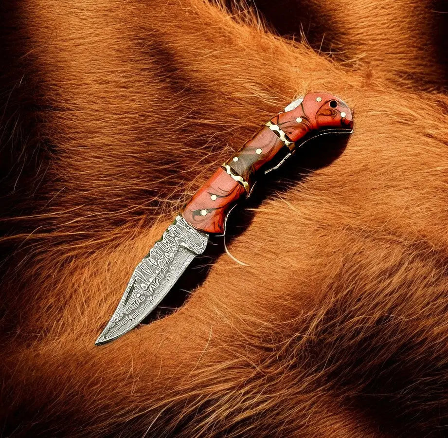 Damascus Folding Knife – Epoxy Resin Handle | 3 inch blade by Damascus Knife Store, Damascus knife detail photo 2