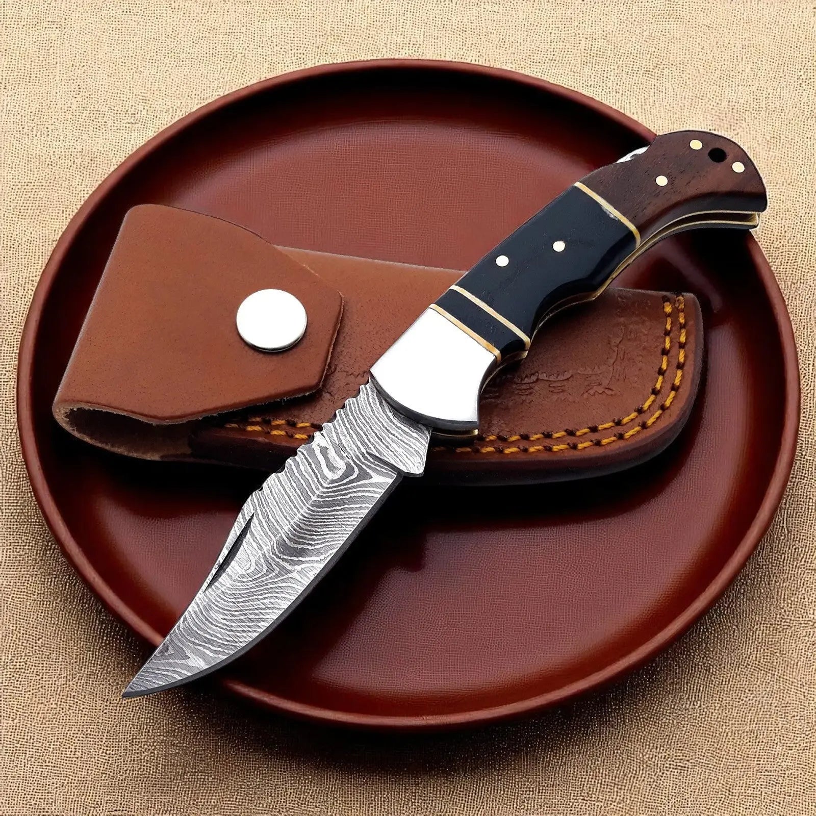 Damascus Folding Knife | with Resin Wood Handle by Damascus Knife Store, Damascus knife main product photo