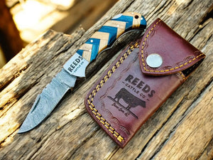 Damascus Pocket Knife with 3" Folding Blade & Olivewood Handle by Damascus Knife Store, Damascus knife detail photo 4